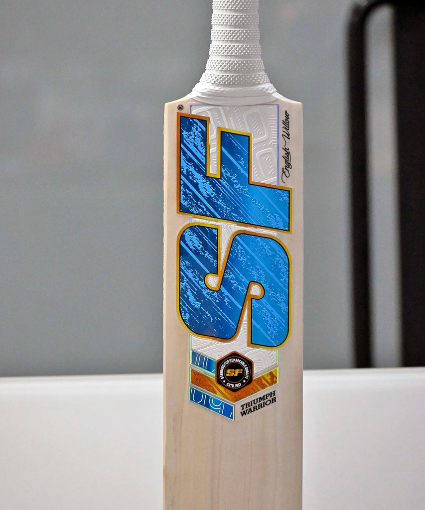 SF Triumph Warrior cricket bat, blade and logo detail