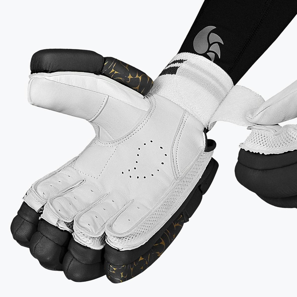 DSC Flite 20/20 Black cricket batting gloves, wrist cuff and finger protection detail
