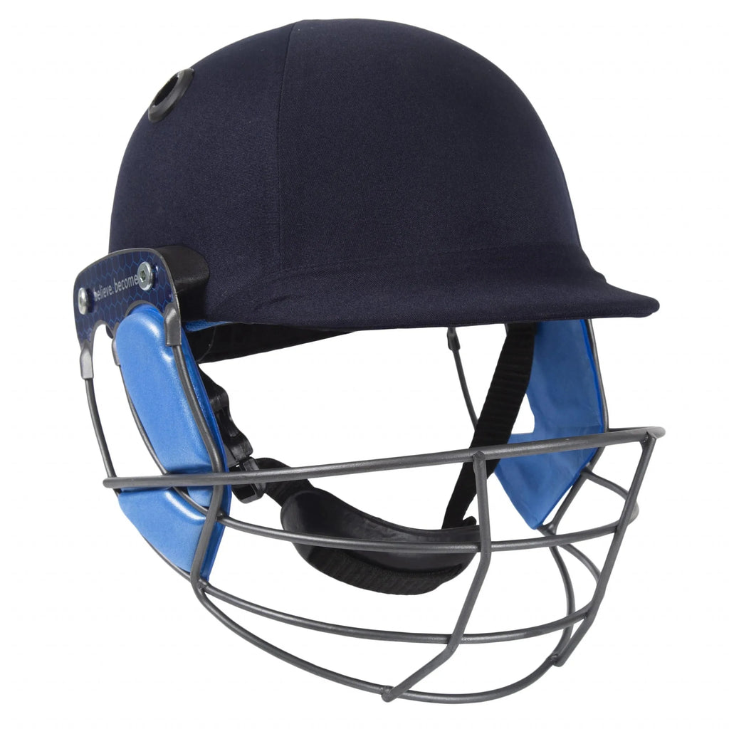 SG Crabotech cricket helmet with faceguard shown from the front