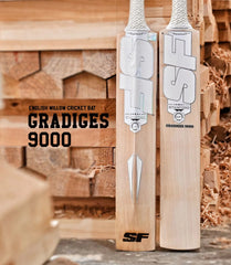 SF Gradiges 9000 cricket bat, official model display showing front and back