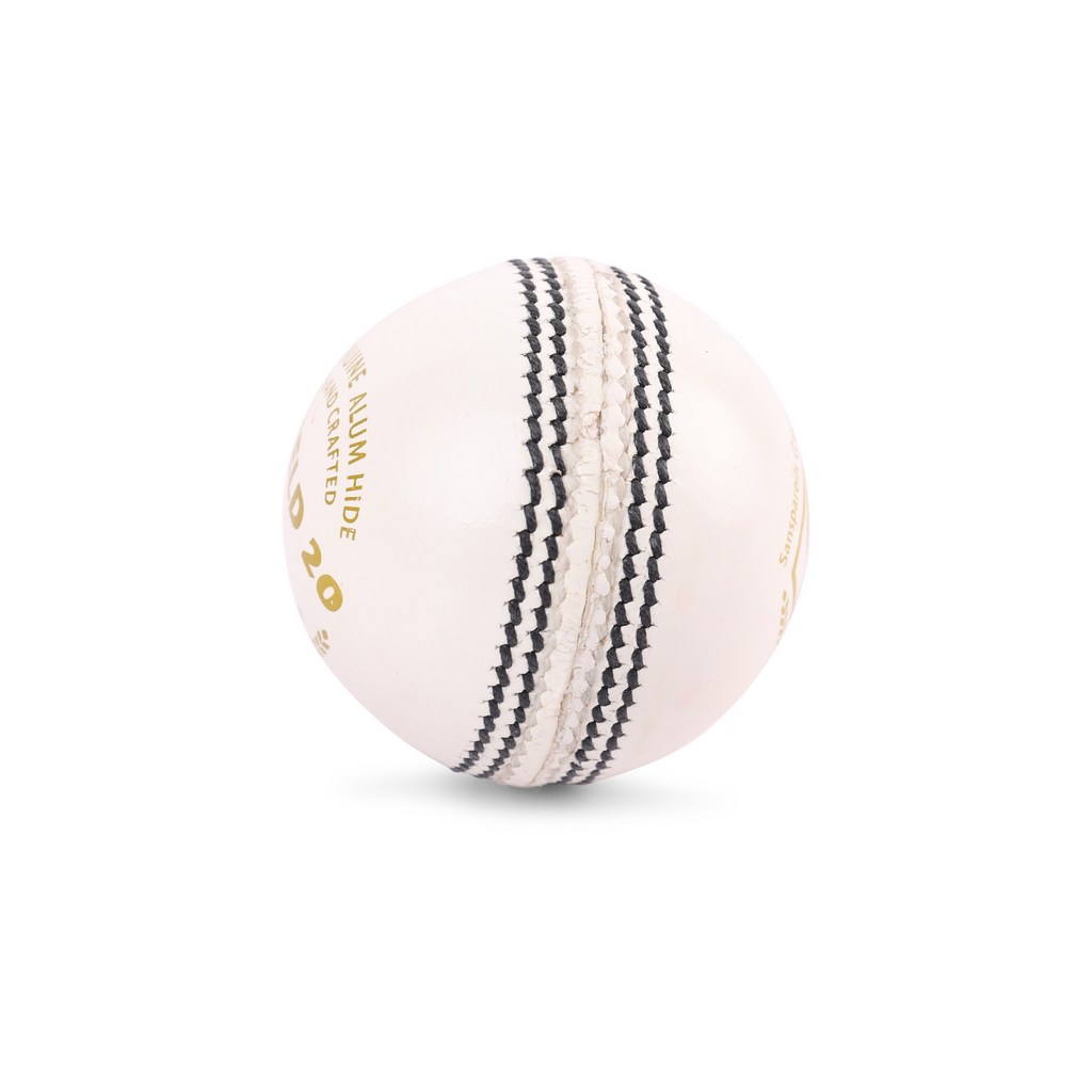 SG Shield 20 White Leather Cricket Ball side view