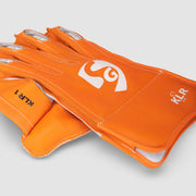 SG KLR 1 Blue/Orange wicketkeeping gloves, grip detail