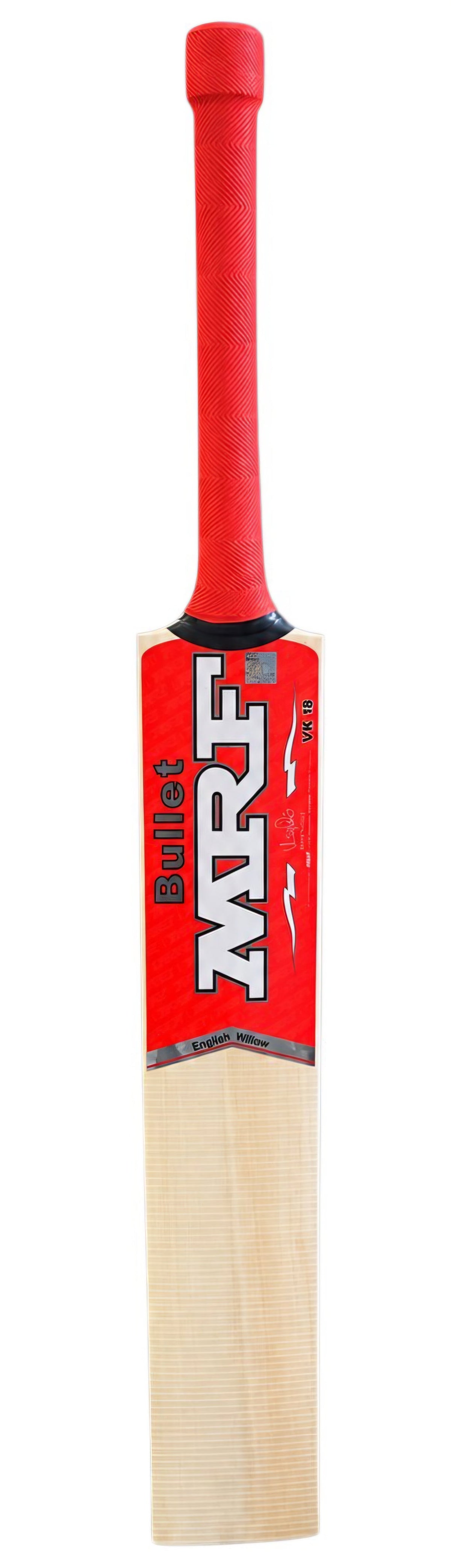 MRF Bullet junior English Willow cricket bat with red grip and blade protection