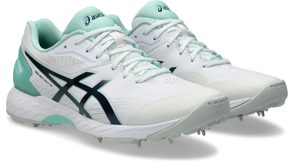 ASICS Women's 350 Not Out FF Cricket Shoe - White/Bright Sunstone front view