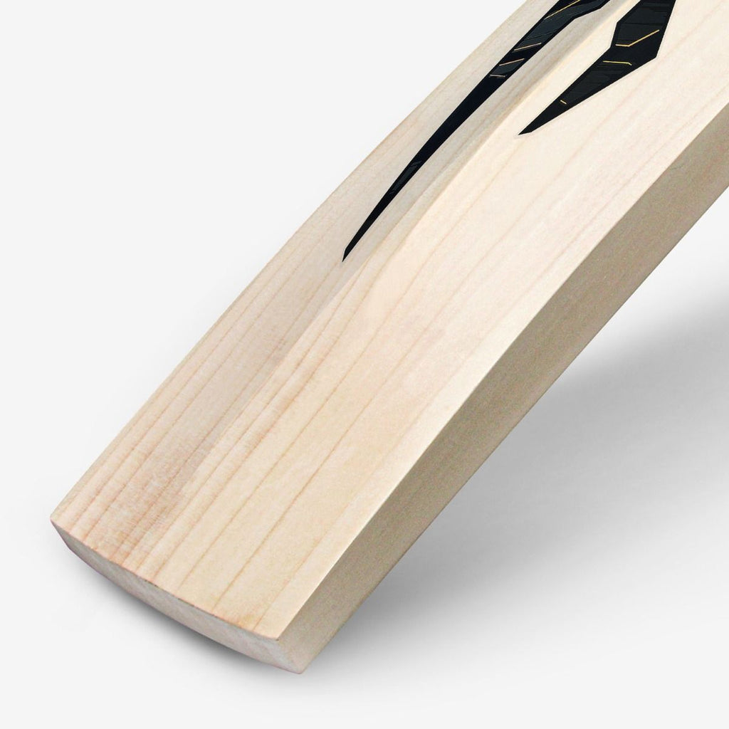 DSC Blak 111 English willow cricket bat lower rear blade showing the spine, edge and toe