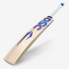 DSC BLU Maverick Short Handle English willow cricket bat angled rear view showing spine and blue branding