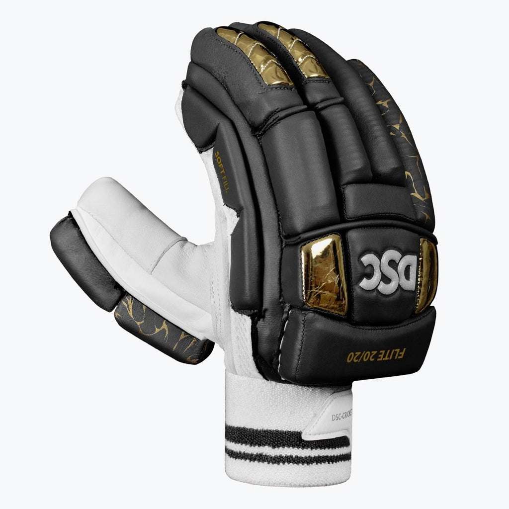 DSC Flite 20/20 Black cricket batting gloves, Adult Right Hand, front view