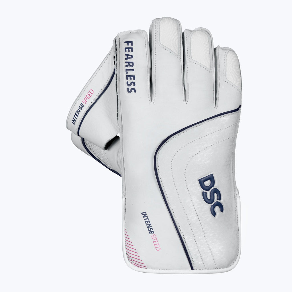 DSC Intense Speed adult wicketkeeping glove opposite back view with padded fingers and long cuff