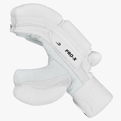 DSC Pro X cricket batting glove, side view showing finger padding, thumb and mesh gusset