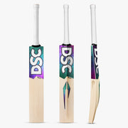 DSC RS 060 Short Handle English willow cricket bat shown from the front, rear and side