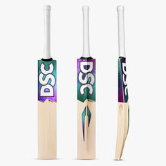 DSC RS 060 Short Handle English willow cricket bat shown from the front, rear and side