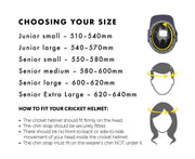 Masuri senior cricket helmet size guide Small Medium Large