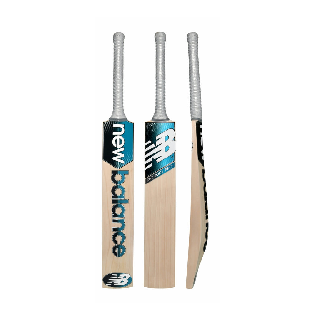 New Balance DC 900i Pro English willow cricket bat, Short Handle, front, back and side views