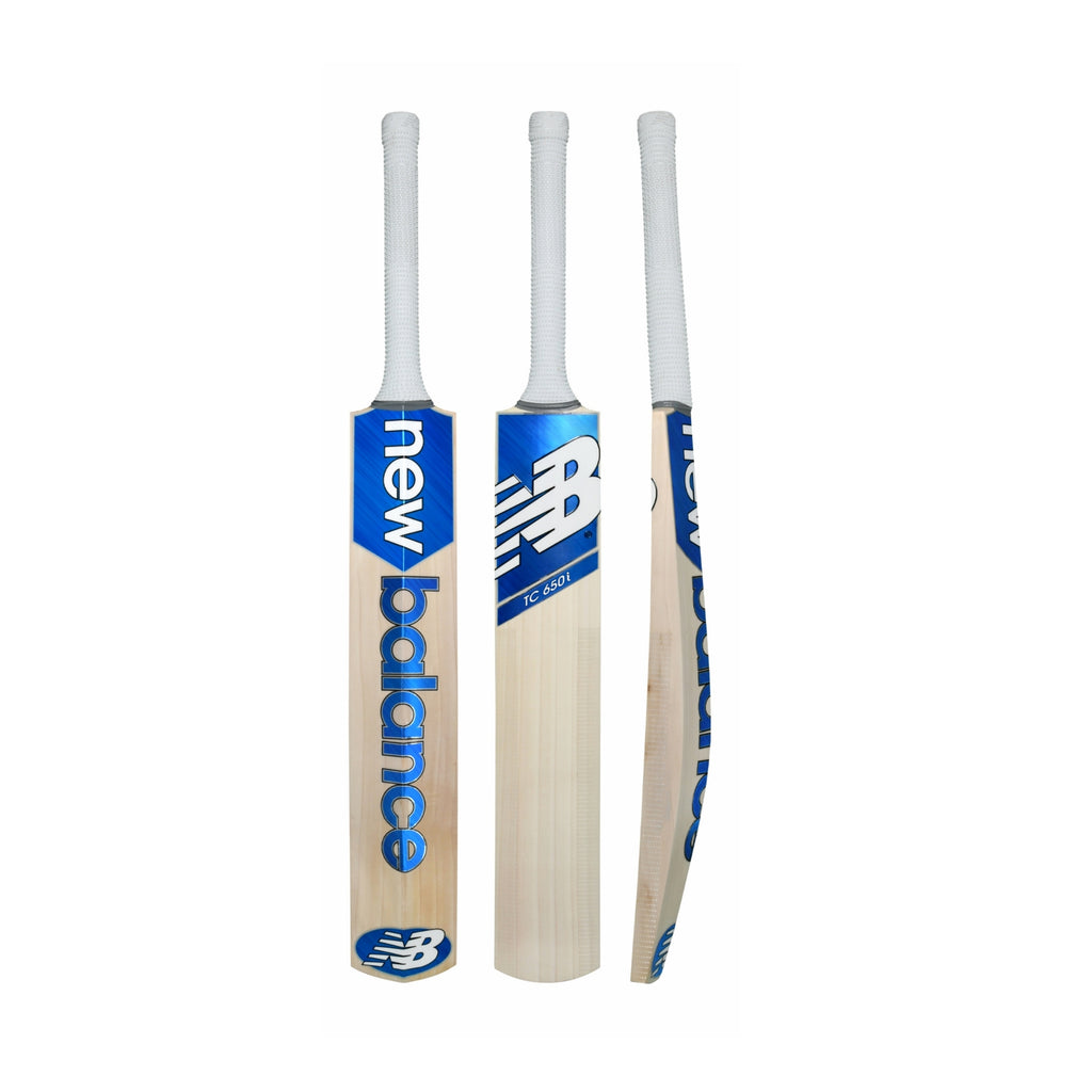 New Balance TC 650i English willow cricket bat, Short Handle, front, back and side views