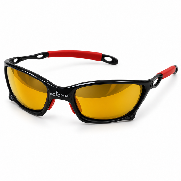 Solosun Sports Sunglasses Black/Red with Amber Lenses