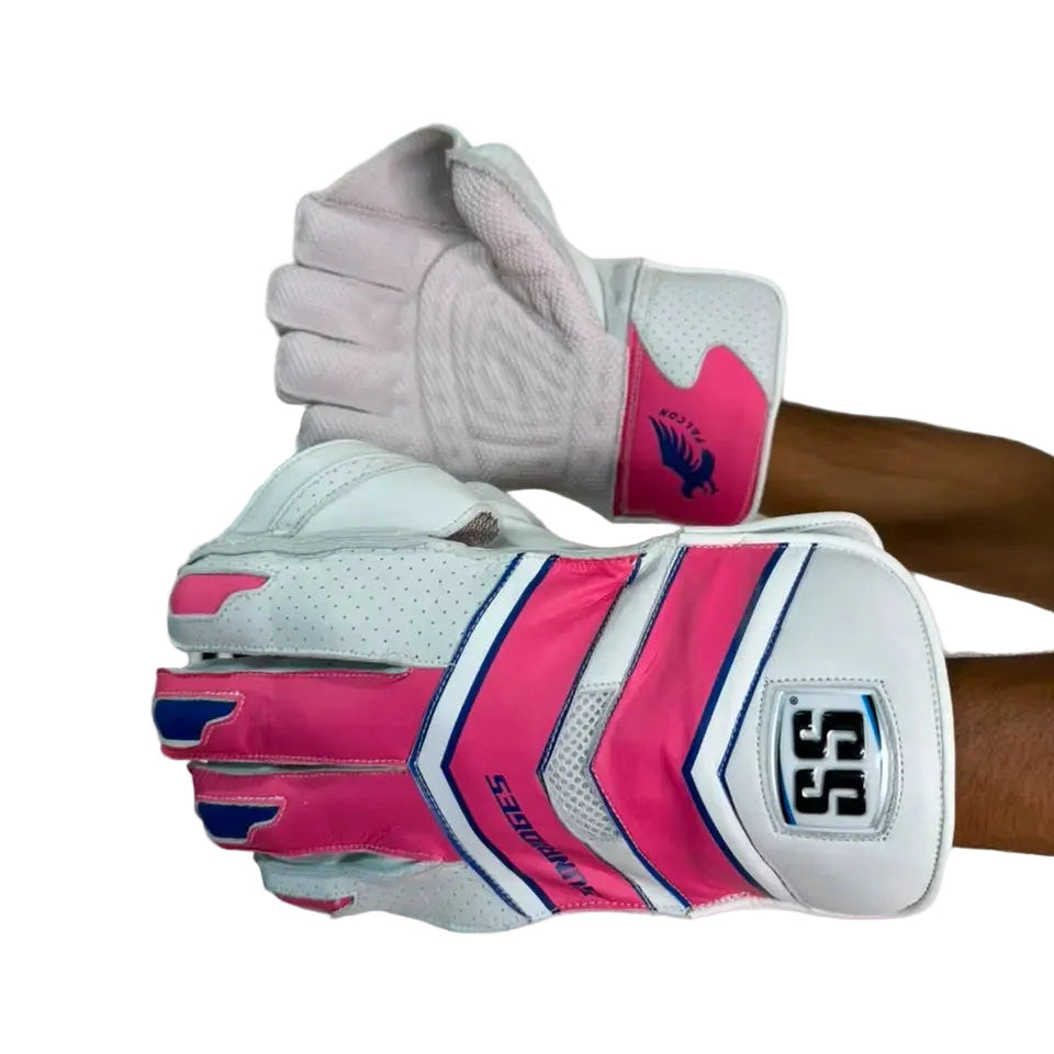 SS Falcon Adult wicketkeeping gloves, White-Pink