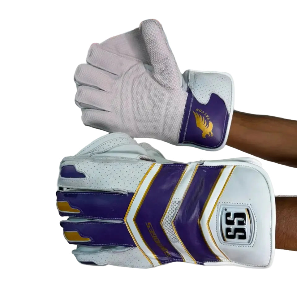 SS Falcon Adult wicketkeeping gloves, White-Purple