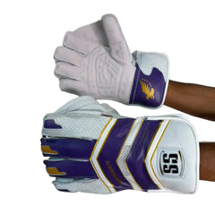 SS Falcon Adult wicketkeeping gloves, White-Purple
