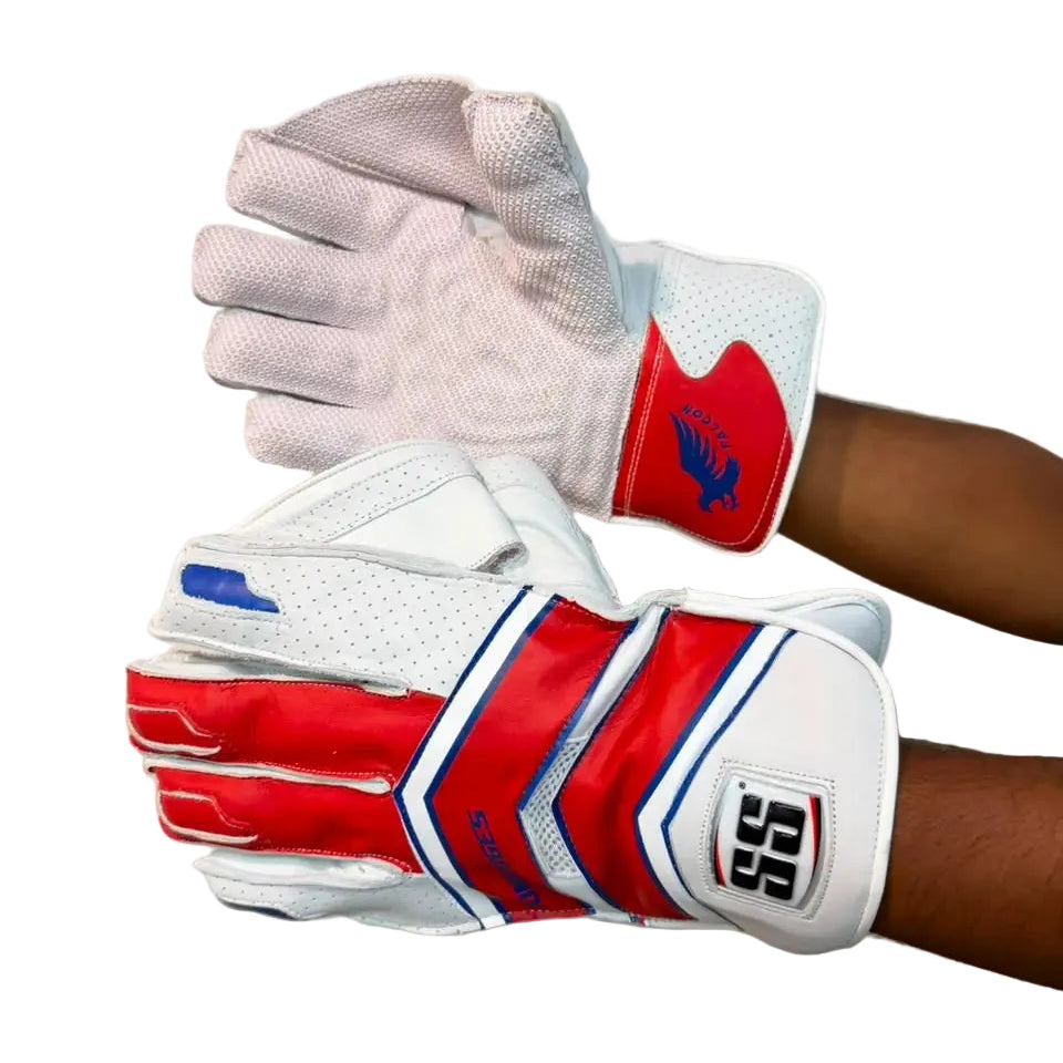 SS Falcon Adult wicketkeeping gloves, White-Red