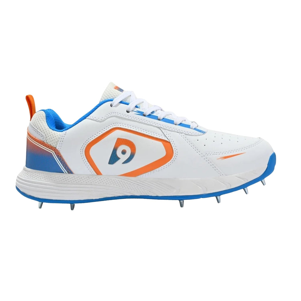 Dnine Thunder 1 Cricket Spikes Shoes - White/Orange/Blue