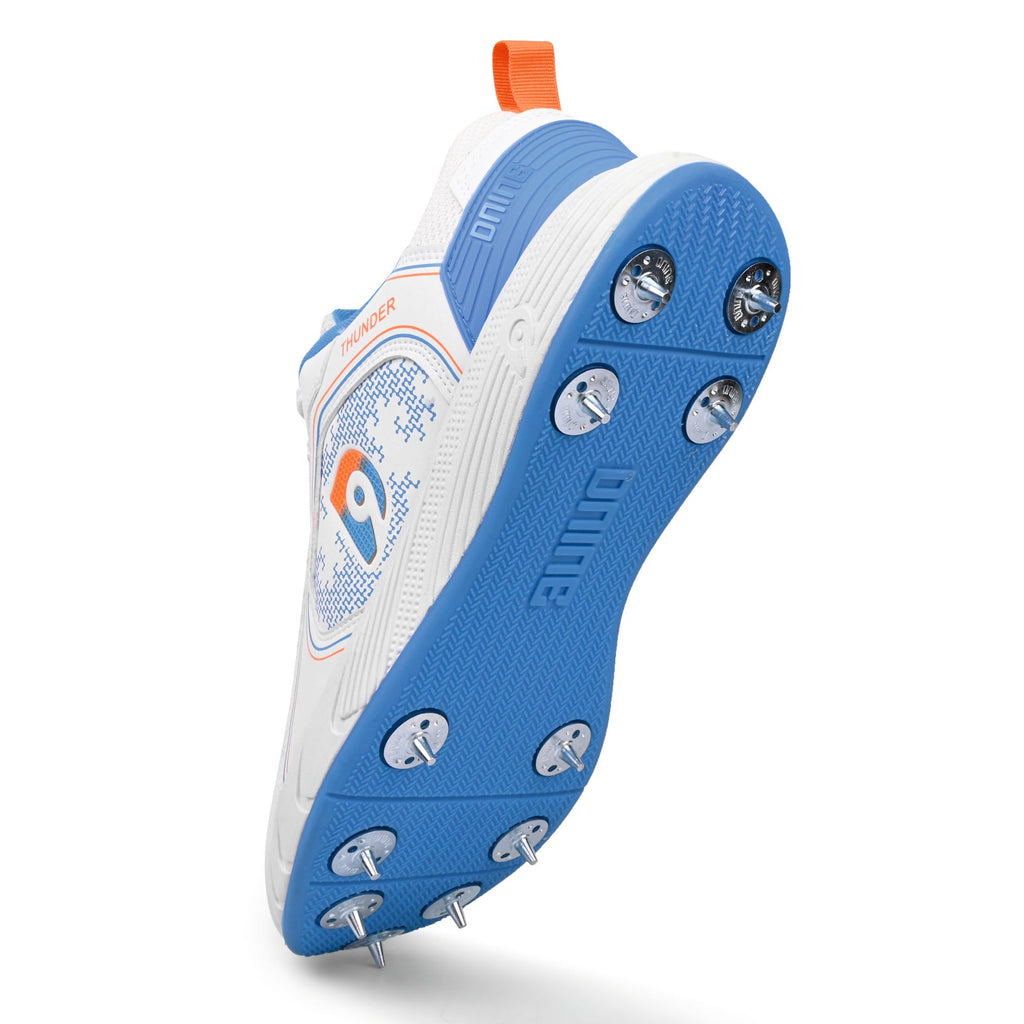 Dnine Thunder 1 Cricket Spikes Shoes White Orange Blue view 5