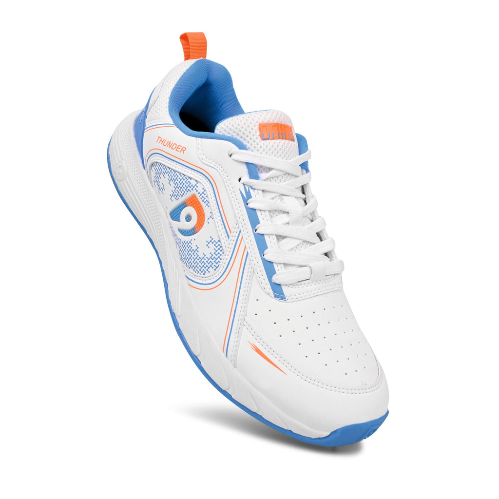 Dnine Thunder 1 Cricket Spikes Shoes White Orange Blue view 6